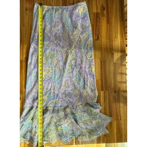 Y2K Ruffle Hem Maxi Skirt Purple Fuschia Pink Sz 14 Floral Paisley Peasant Boho - Picture 10 of 11